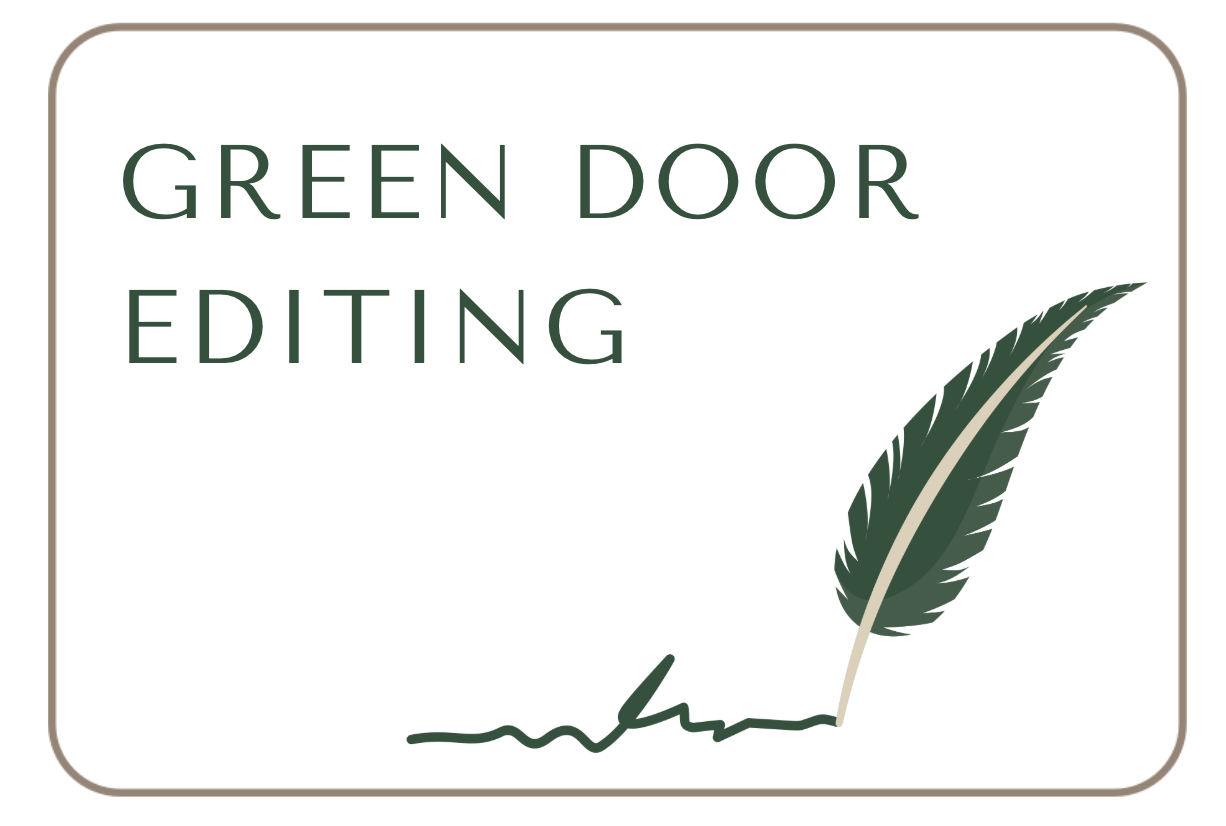 Logo for Green Door Editing featuring a quill